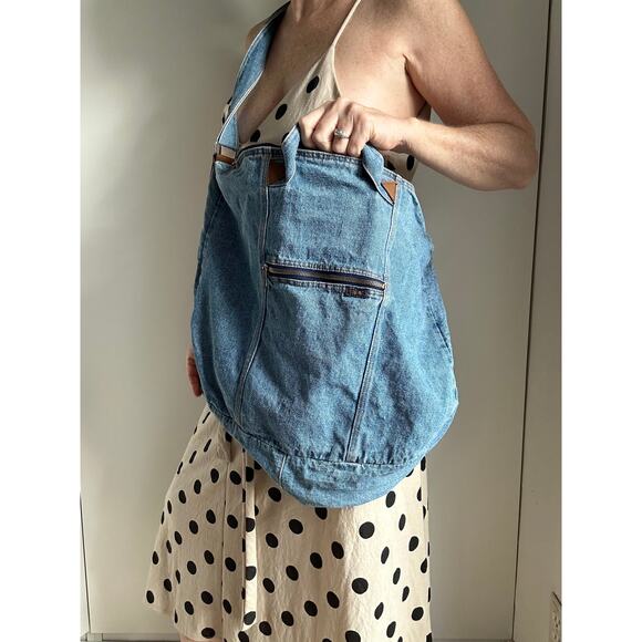 Vintage 80s slouchy denim crossbody handbag/purse tote Classic All Seasons - Picture 7 of 10
